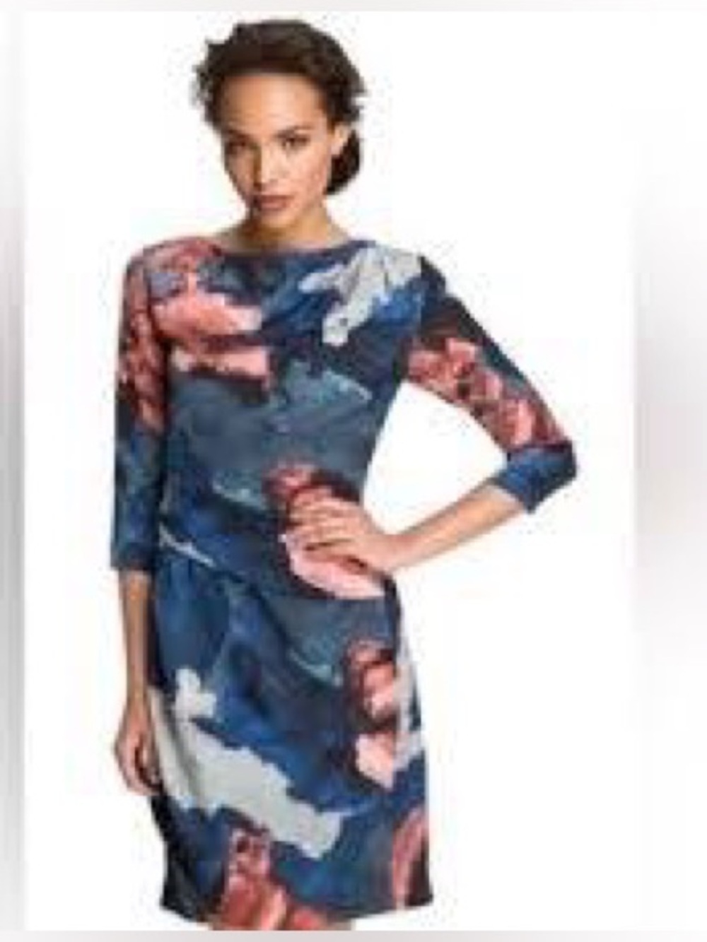 Vince Camuto Watercolor Crepe Satin Shift Dress 3/4 Sleeve Women’s 4